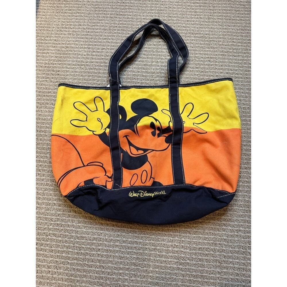 Walt Disney World Mickey Mouse Canvas Tote Bag‎ Yellow Orange Navy Colorblock